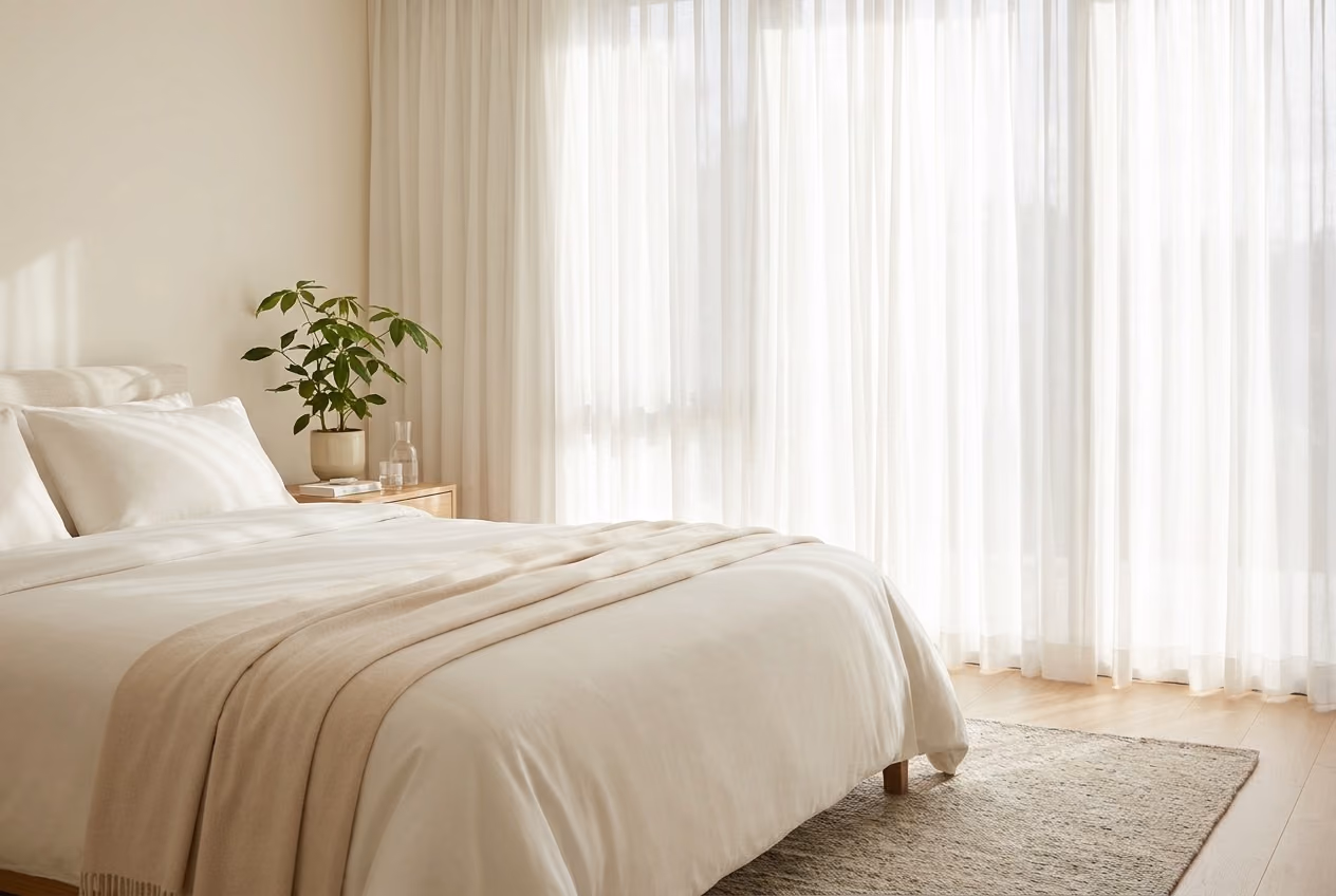 A serene, freshly made bed with crisp white linens