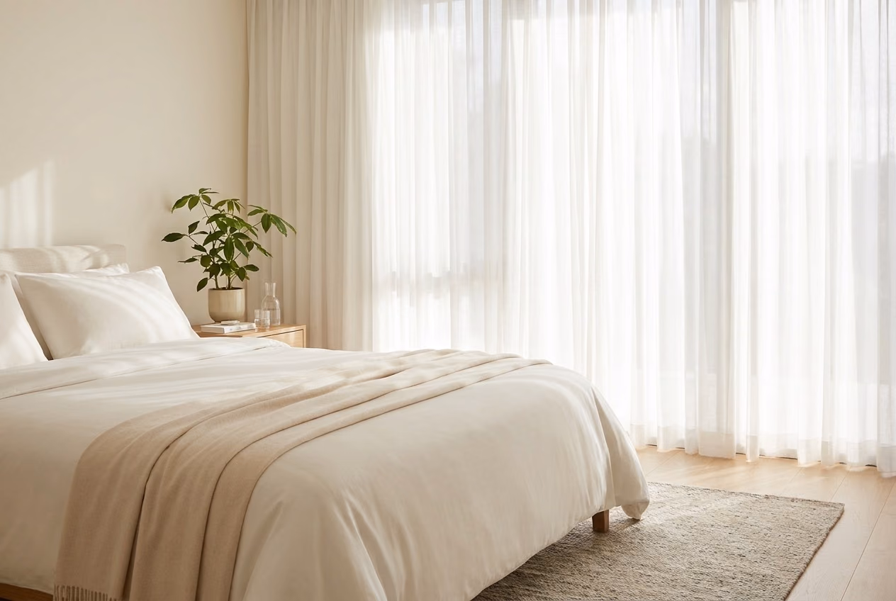 A serene, freshly made bed with crisp white linens