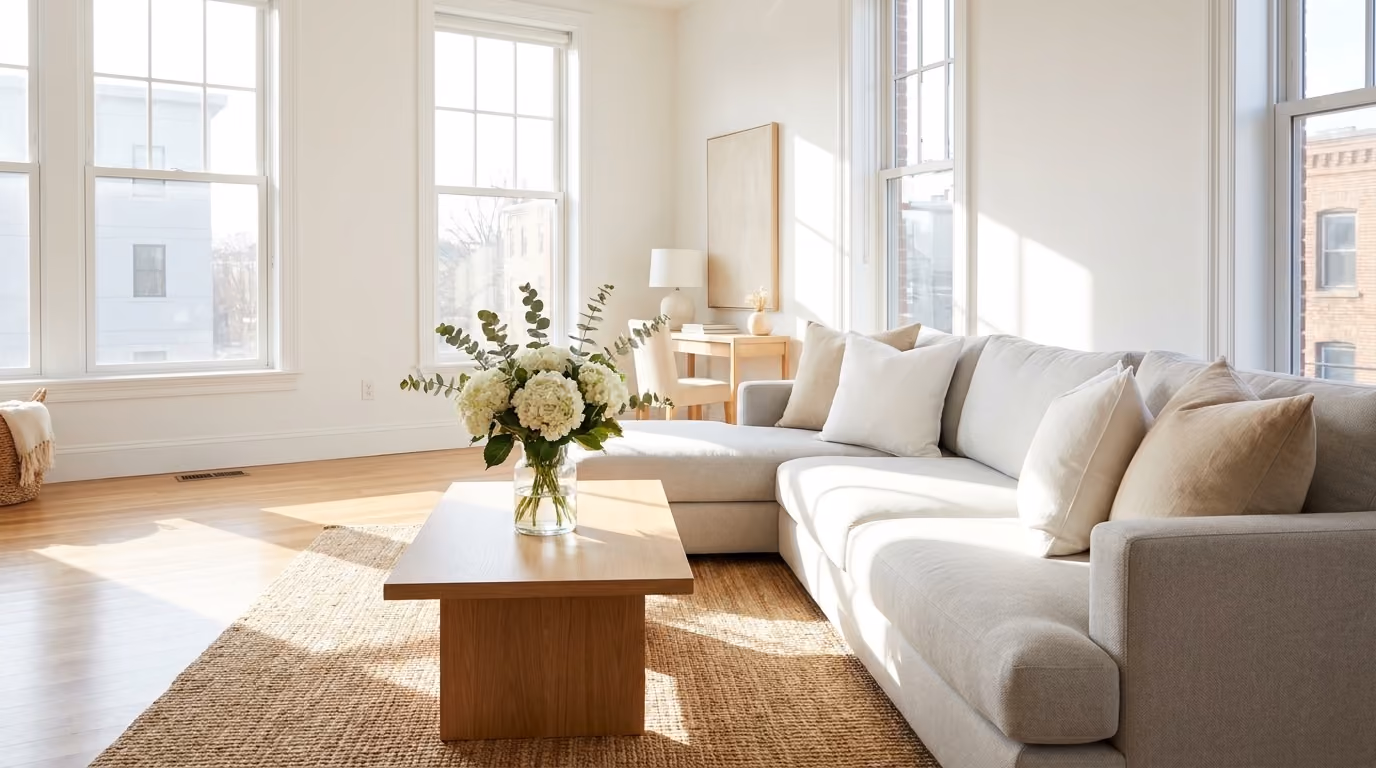 A bright, freshly cleaned Charlotte living room
